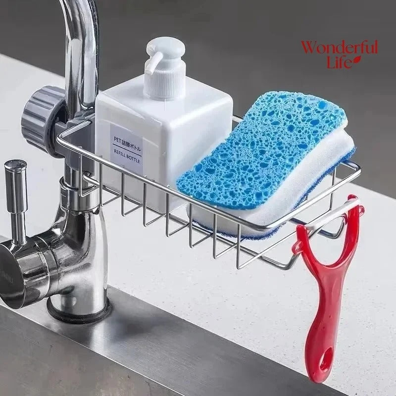Stainless Steel Adjusting Multifunctional Kitchen Faucet Sponge Holder Durable And Convenient Storage Solution For Everyday Use