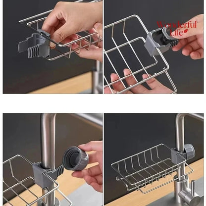 Stainless Steel Adjusting Multifunctional Kitchen Faucet Sponge Holder Durable And Convenient Storage Solution For Everyday Use